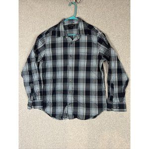 Banana Republic Factory Shirt L Blue Plaid Cotton Long Sleeves Pocket